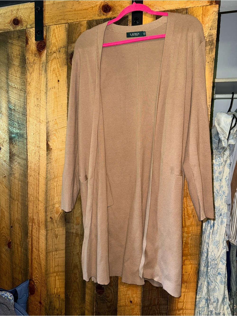 Lauren Ralph Lauren Open-Front Cardigan in Taupe